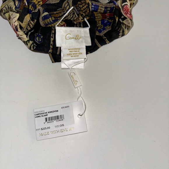 Camilla “Cartouche Kingdom” black silk Egyptian scarf shawl head wrap top belt - Picture 4 of 4